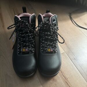 Women's Black and Pink Combat Boots